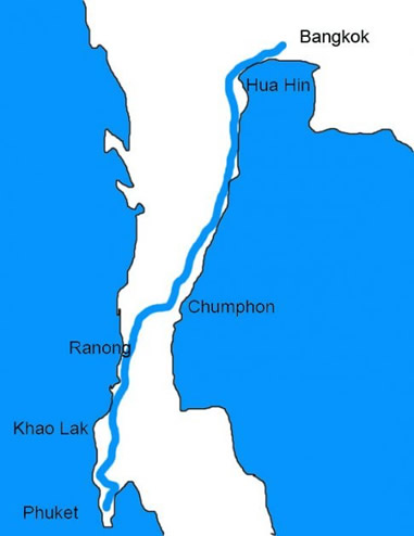 Karte Route Bangkok Phuket